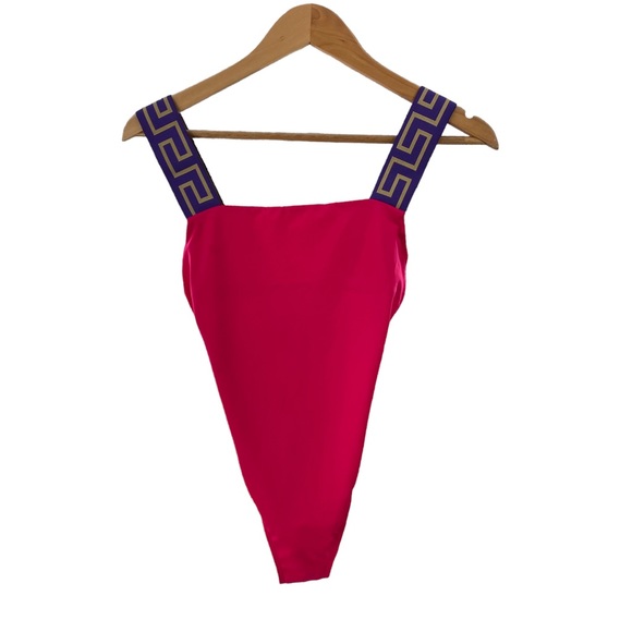 VERSACE NEW Vita Logo One Piece Swim Suit Tropical Pink & Dark Orchid Size XS - Picture 3 of 9